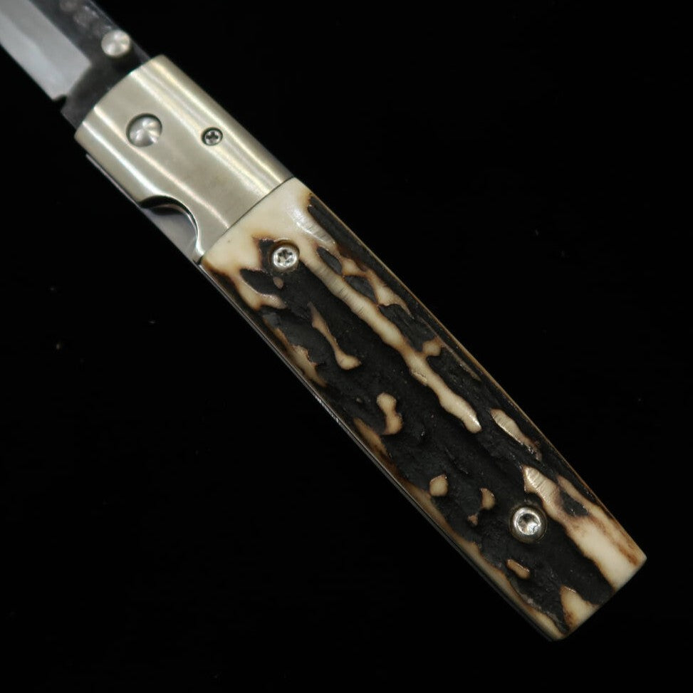 Cuchillo plegable Liner Lock Takeda (TAKEDA), forjado a mano en Bitchū por Inagaki, tipo A, asta de ciervo Ezoshika, acero Hitachi Aogami Super (85 mm)