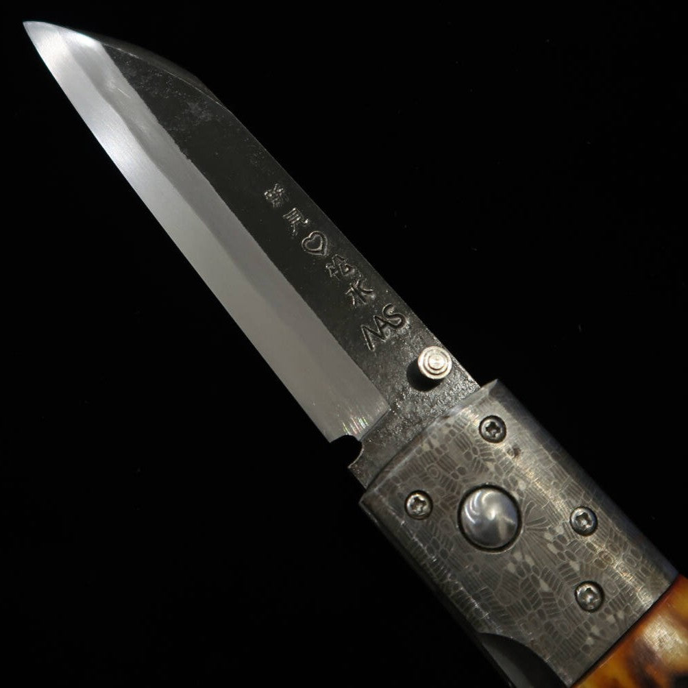 Takeda Hamono TAKEDA – Forja artesanal Bitchu, obra de Inagaki – Liner Lock Folder B – Chifre de cervo indiano tingido – Bolster especial – Aço Hitachi Aogami Super
