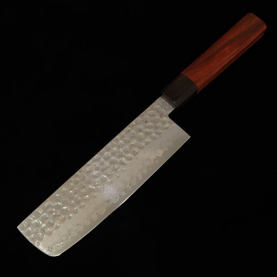 ISHIDUCHI – Nakiri VG10, damas 67 couches, virole ébène noire, manche octogonal rose (165 mm)