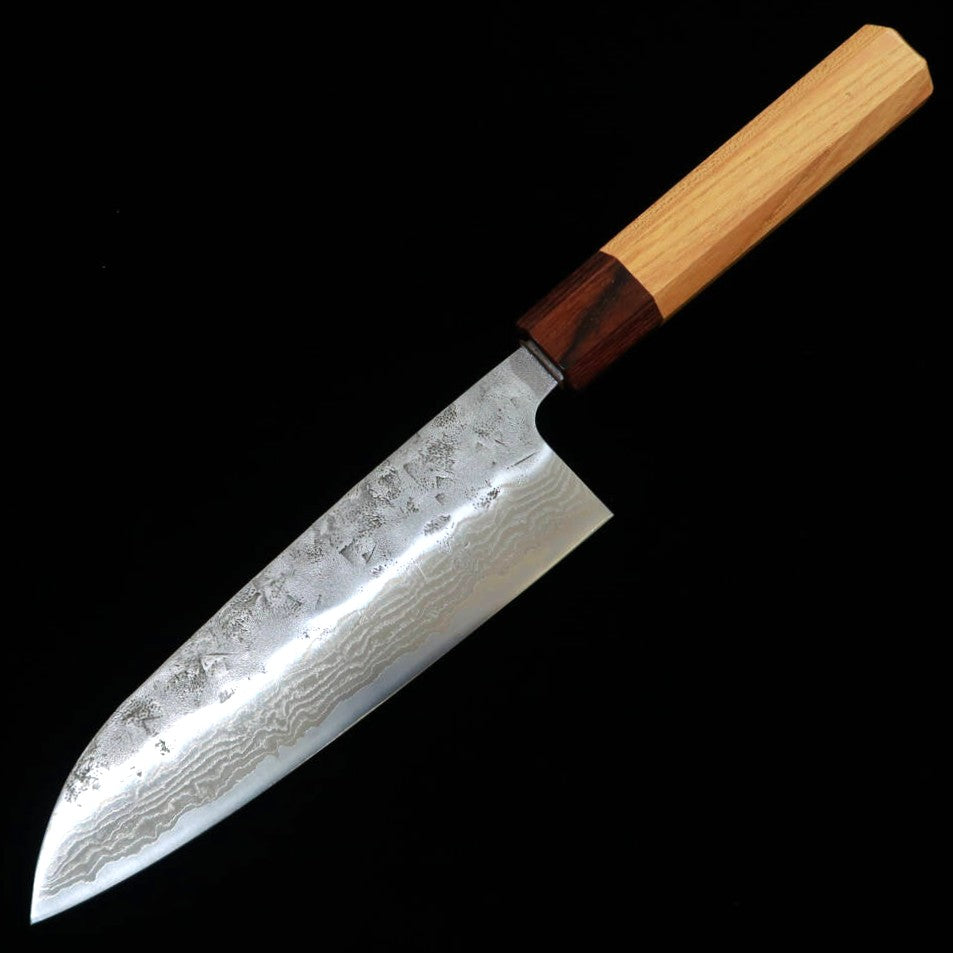 Miura Santoku, Swedish Steel, Saisted Damascus Finish, with Keyaki Octagonal Handle (165mm)