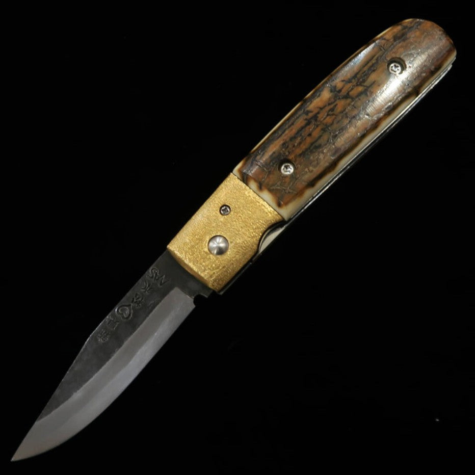 武田刃物TAKEDA　備中手打ち鍛冶　稲垣作　備中型　ライナーロックフォルダー　B　マンモス　日立青紙スーパー鋼（75mm）