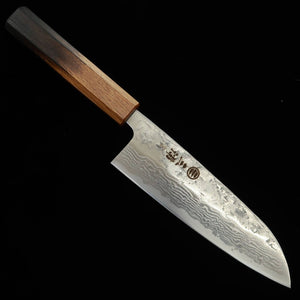 MIURA Santoku Acier suédois Finition Nashiji Damas Manche octogonal laqué (165 mm)
