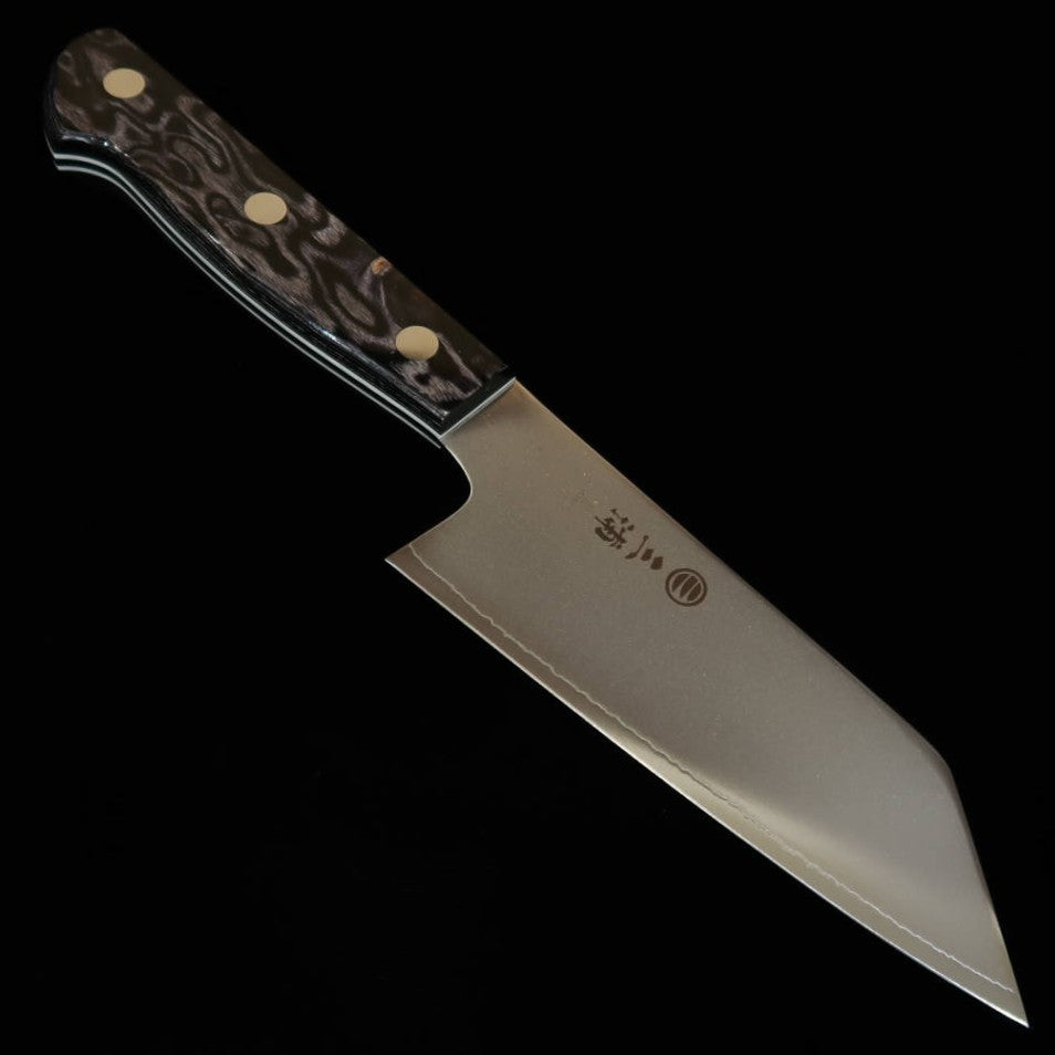 Couteau Kiritsuke Santoku Miura (135 mm) – Acier SLD, manche en bois composite noir avec liseré de couleur