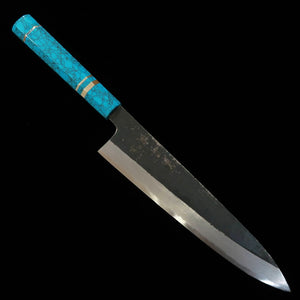 MIURA Itadaki Gyuto Aço Branco nº 2 Acabamento Negro Cabo de Turquesa (240mm)