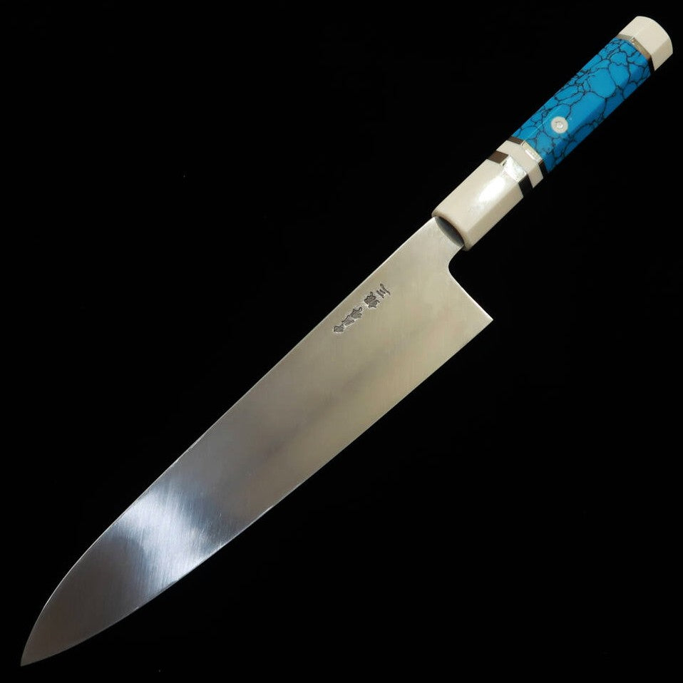 Miura Obidama Single-Edged Gyuto, Ginsan, Mirror Finish, Turquoise Custom Handle (240mm)