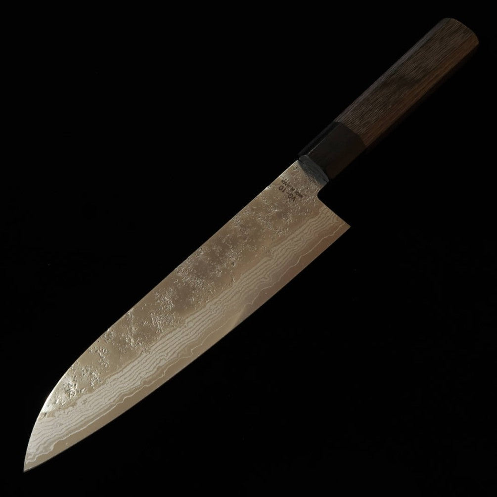 HIGUCHI Higuchi, santoku VG10, damas 8 couches, finition nashiji, manche en contreplaqué gris (180 mm)