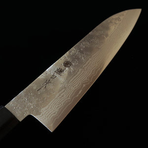 HIGUCHI Higuchi, santoku VG10, damas 8 couches, finition nashiji, manche en contreplaqué gris (180 mm)
