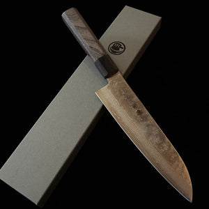 HIGUCHI Higuchi, santoku VG10, damas 8 couches, finition nashiji, manche en contreplaqué gris (180 mm)
