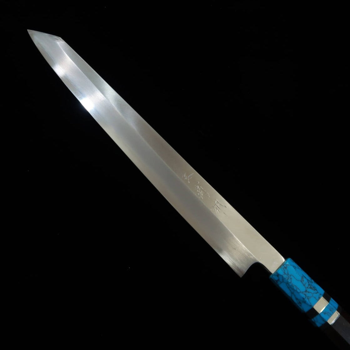 Miura佩 MIURA Obidama Kiritsuke Yanagiba Gaucher Gin-san n°3 Finition bois de polissage Manche turquoise (300 mm)