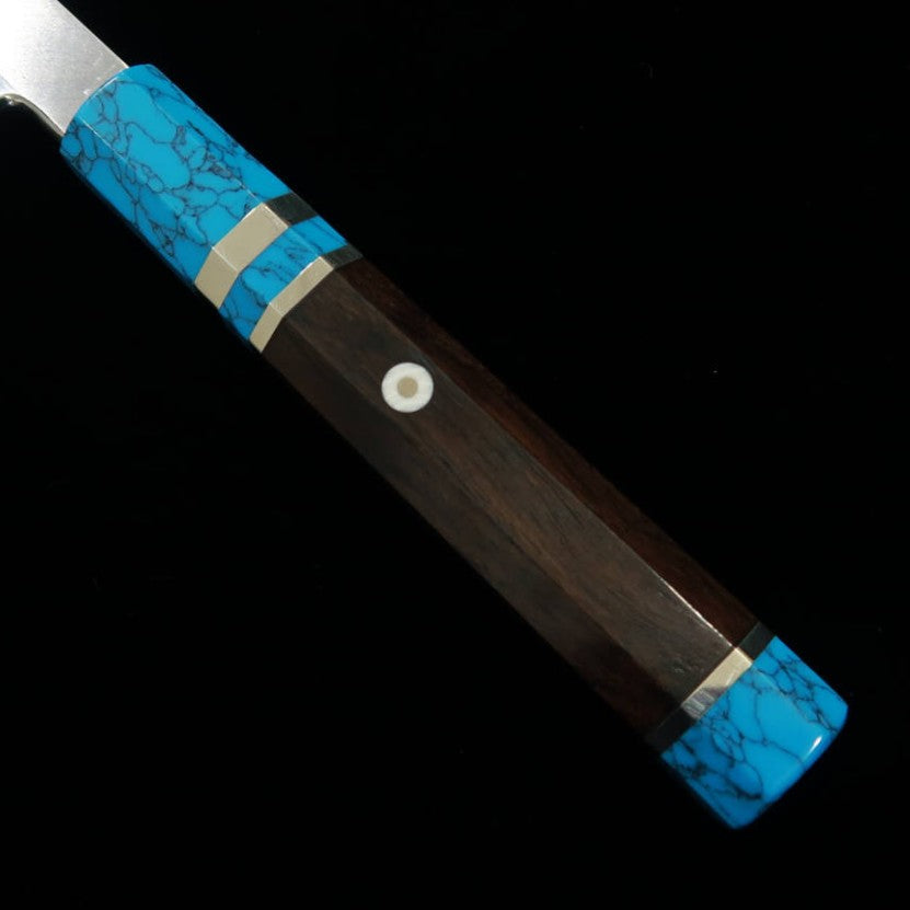 Miura佩 MIURA Obidama Kiritsuke Yanagiba Gaucher Gin-san n°3 Finition bois de polissage Manche turquoise (300 mm)