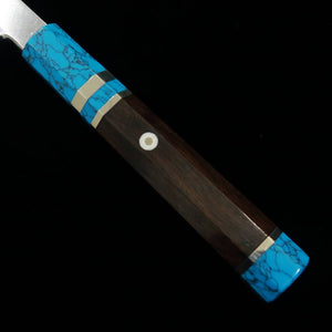 Miura佩 MIURA Obidama Kiritsuke Yanagiba Gaucher Gin-san n°3 Finition bois de polissage Manche turquoise (300 mm)