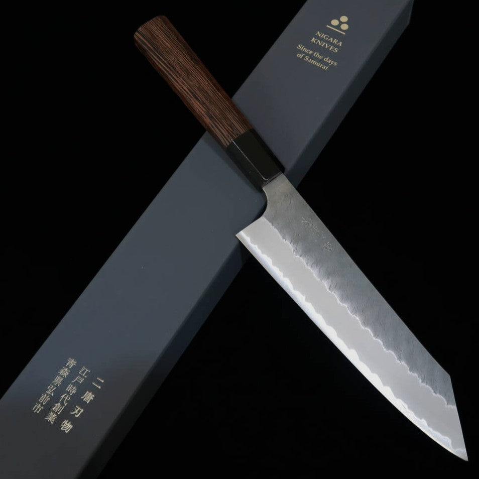 Nigara Cutelaria NIGARA Kiritsuke Gyuto aço azul super martelado cabo octogonal de wengué (210 mm)