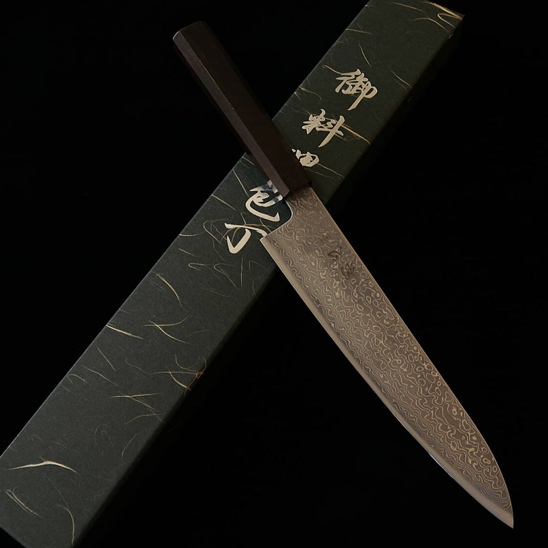 HATSUKOKORO Hatsukokoro gyuto, VG10, damas nickel, manche octogonal en ébène (210 mm)