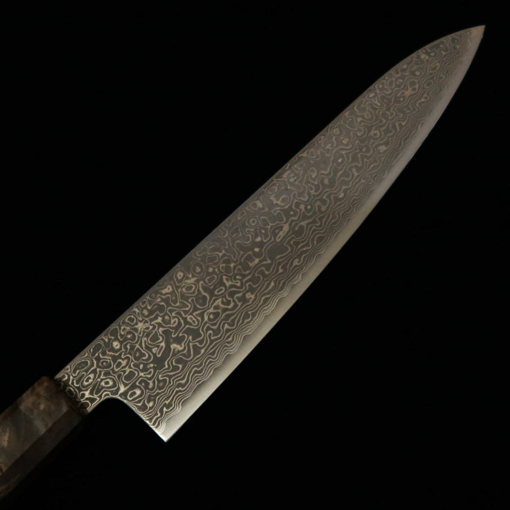 三浦MIURA 牛刀 VG10 鎚目 ニッケルダマスカス 黒スタビライズ青緑樹脂柄（210mm）