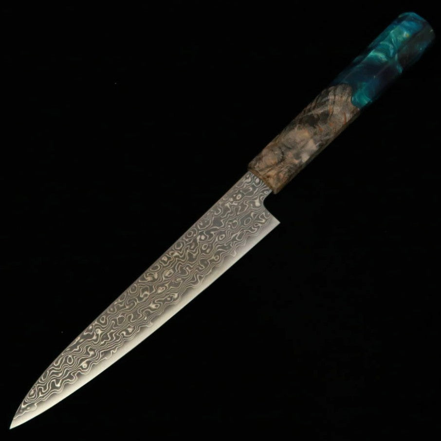 三浦MIURA ペティ VG10 鎚目 ニッケルダマスカス 黒スタビライズ青緑樹脂柄（150mm）