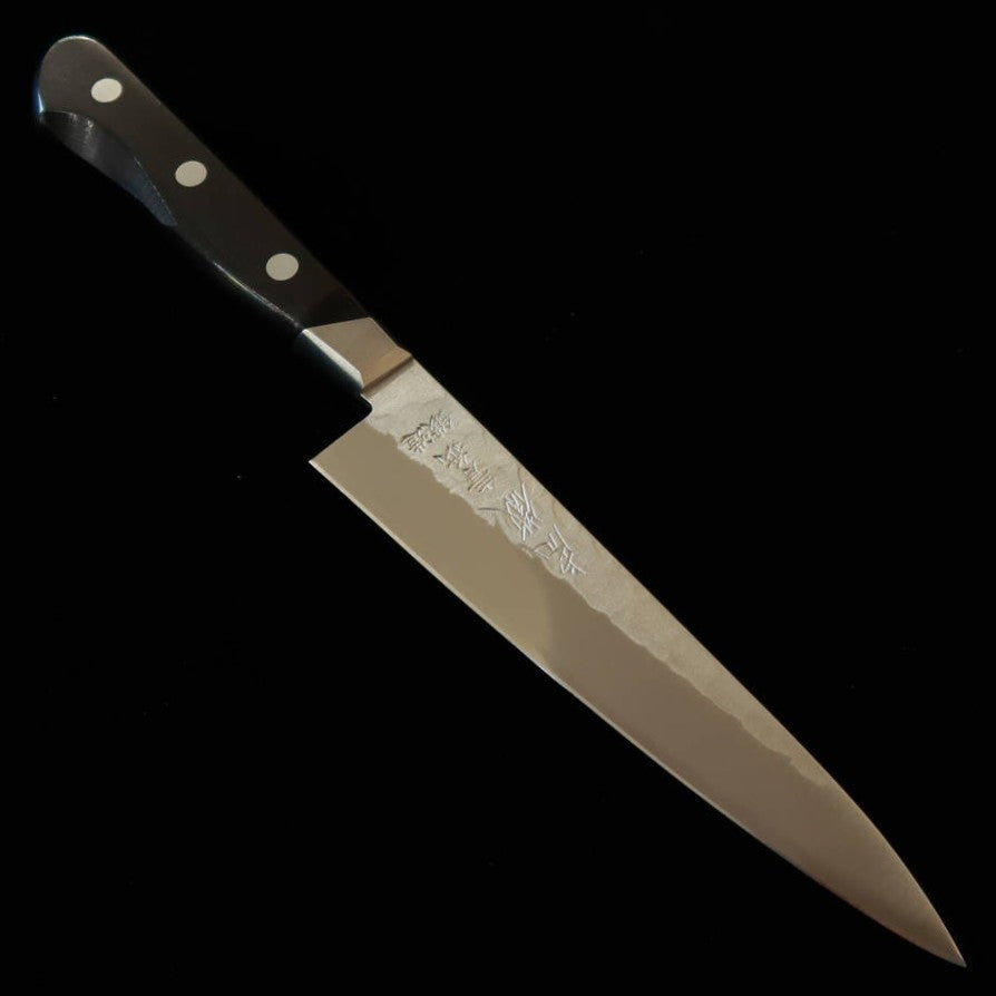 Gen Kotetsu – Petty aço Yasugi Aço Azul nº 2, acabamento Nashiji, com guarda, cabo em laminado preto (135 mm)