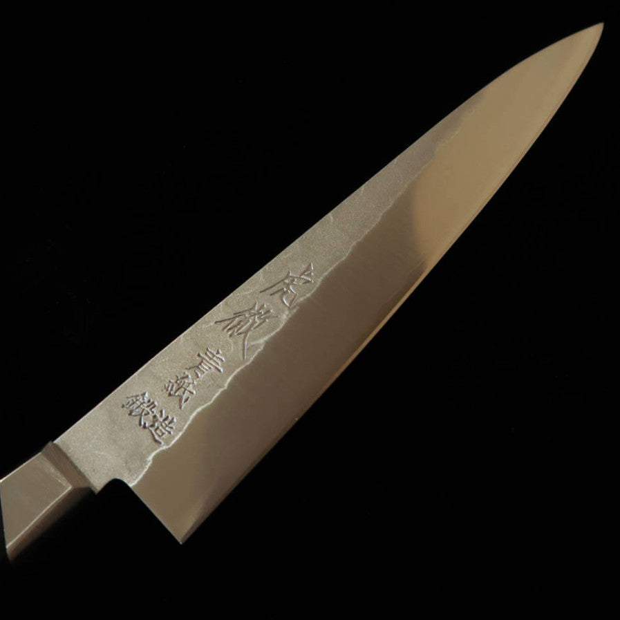 源虎徹 ペティ 安来鋼 青紙二号 梨地 鍔付き 黒合板柄（135mm）