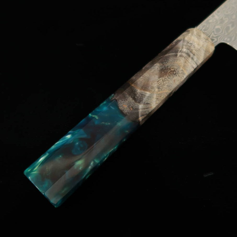 三浦MIURA ペティ VG10 鎚目 ニッケルダマスカス 黒スタビライズ青緑樹脂柄（150mm）