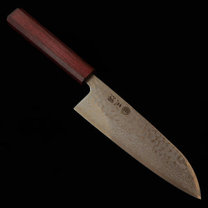 Miura MIURA Santoku Gingami #3, Damasco branco, martelada, cabo “Sanmurasaki” (165 mm)