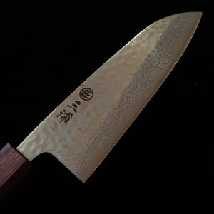 Miura MIURA Santoku Gingami #3, Damasco branco, martelada, cabo “Sanmurasaki” (165 mm)