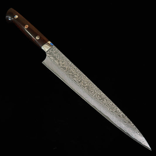 佐治武士SAJI TAKESHI 筋引 R2 黒染めダマスカス アイアンウッド柄 （240/270mm）