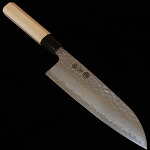 Couteau Santoku Miura, Acier Ginsan Damas Mat, Manche Octogonal en Érable et Virole en Corne de Buffle (165 mm)