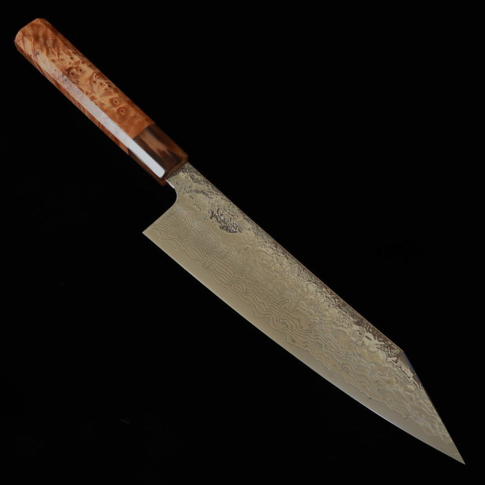 猿九 ENKYU 切付牛刀 焔雲シリーズ  SG2 ダマスカス 花梨水牛口輪八角柄（210ｍｍ）