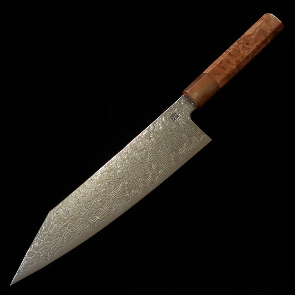 猿九 ENKYU 切付牛刀 焔雲シリーズ  SG2 ダマスカス 花梨水牛口輪八角柄（210ｍｍ）