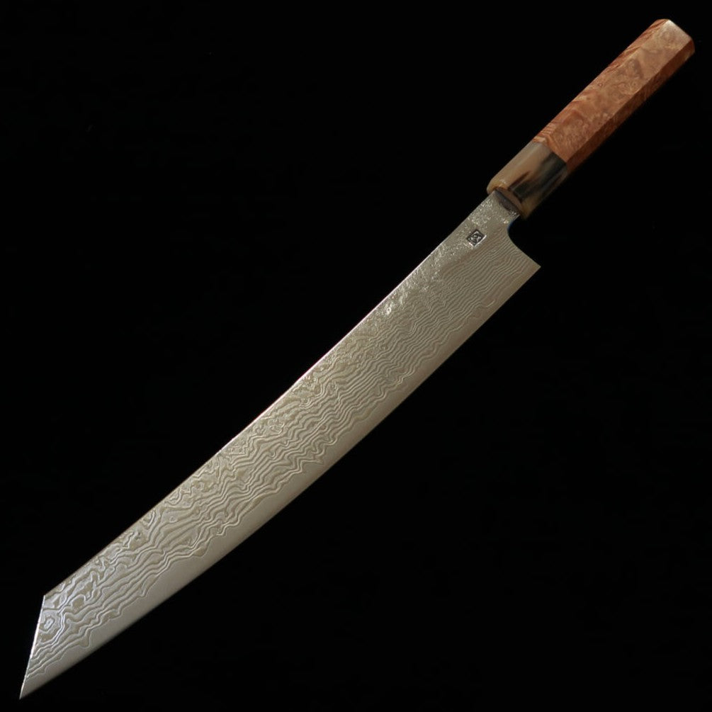 猿九 ENKYU 切付筋引 焔雲シリーズ SG2 ダマスカス 花梨水牛口輪八角柄　（270ｍｍ）