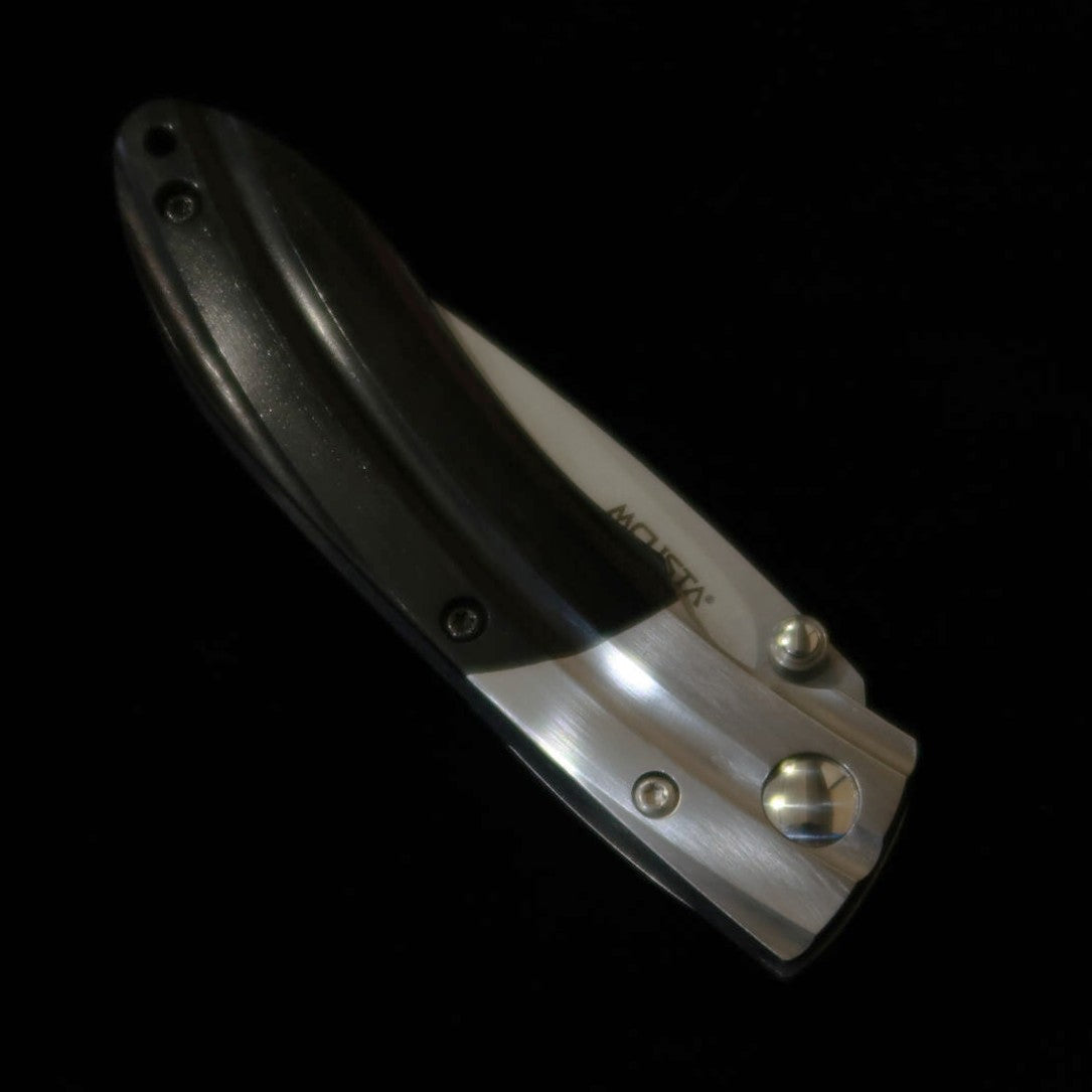 MCUSTA Shinra Mixture Ripple Folding Knife, SPG2 Powder Steel - Black Pakkawood Handle (71mm - MC-0142G)