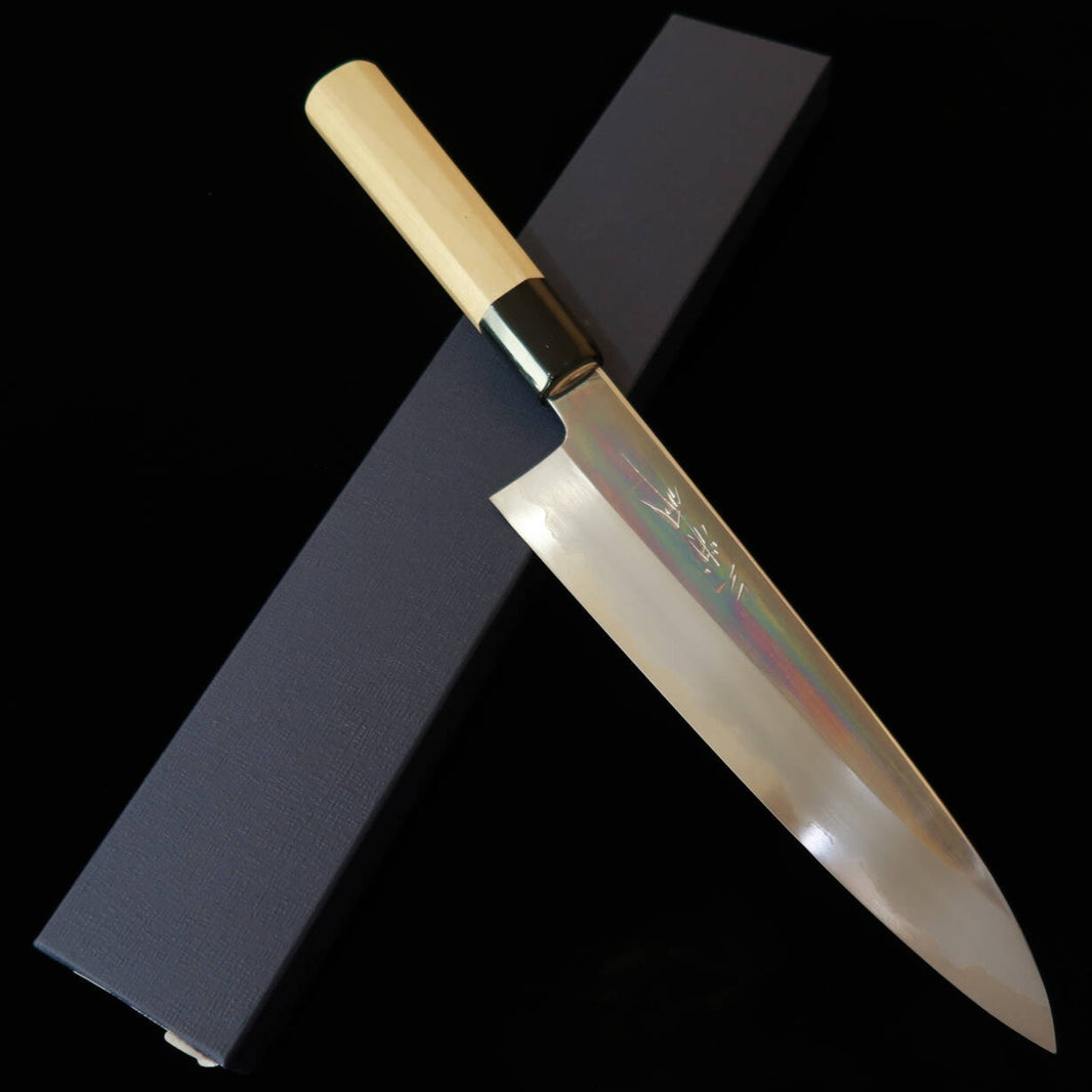 MIURA Obidama Gyuto White Steel #1 Mirror Finish Octagonal Ho Wood Handle (210/240mm)