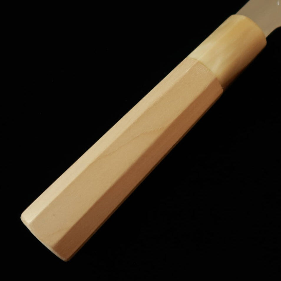 Couteau Santoku Miura Itadaki, Acier Shirogami 2, Manche Octogonal en Magnolia et Corne de Buffle (180 mm)