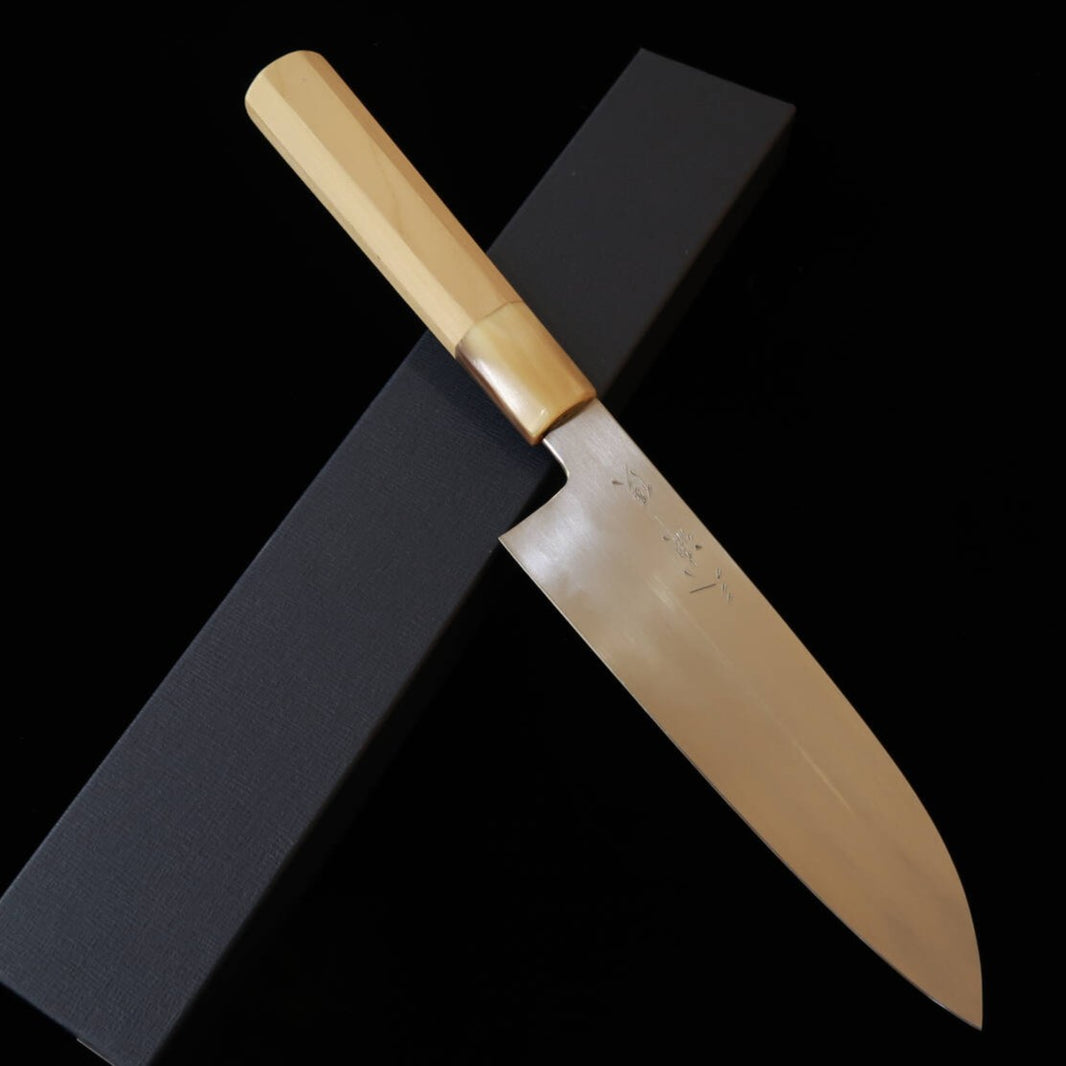 Miura Itadaki, por Yoshikazu Tanaka, Santoku, aço Shirogami #2, cabo octogonal em magnólia com búfalo (180 mm)