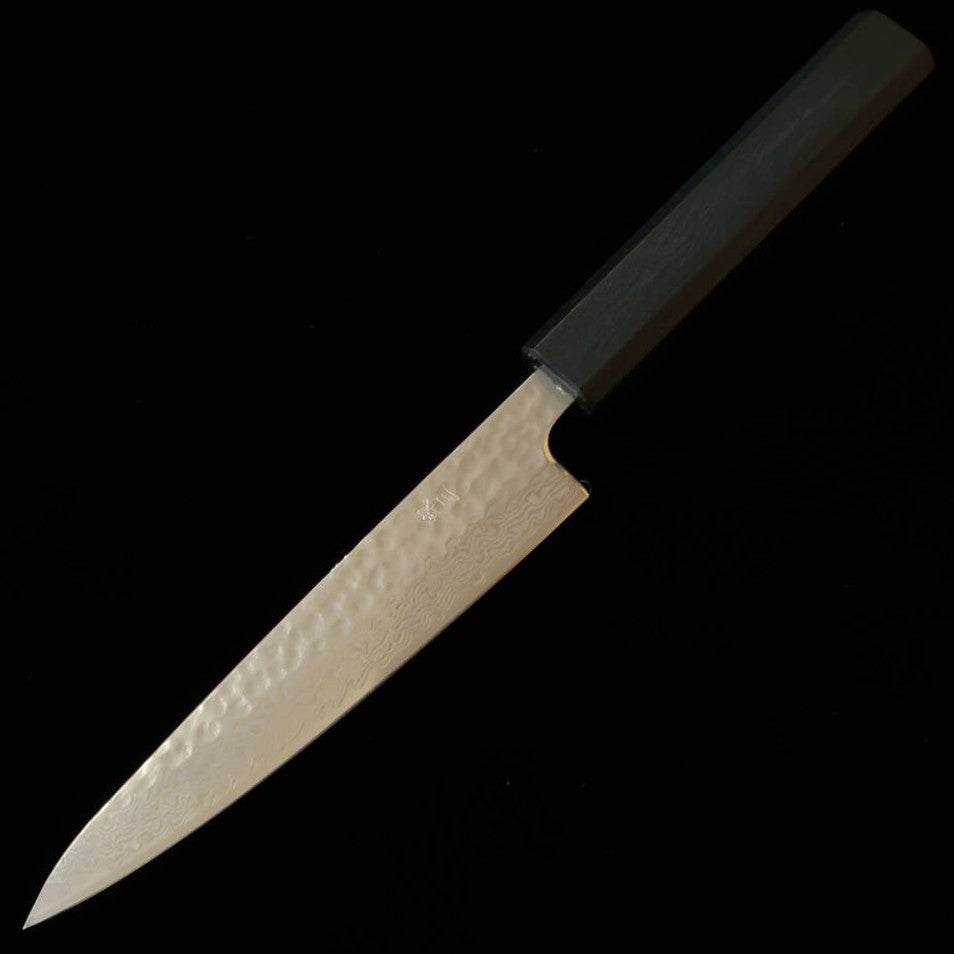 MIURA Miura – Petty acier Gingami n°3, damas Gesshaku, manche octogonal indigo (135 mm)