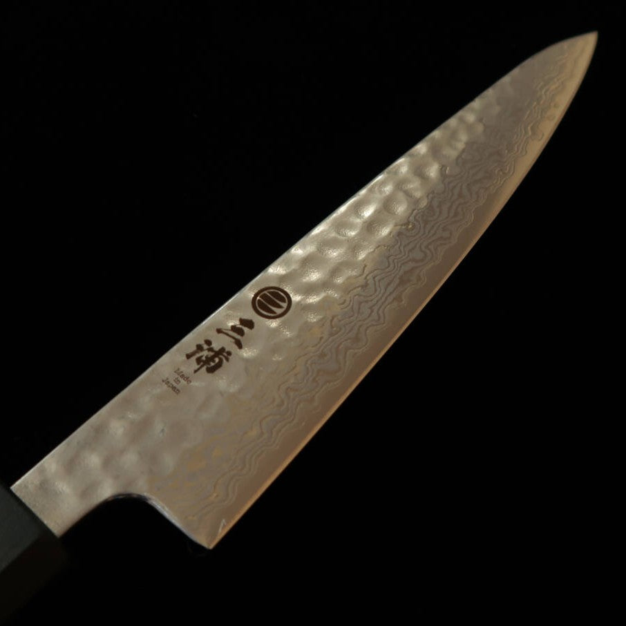 三浦 MIURA ペティ 銀紙三号 月白ダマスカス 藍八角柄 （135mm）