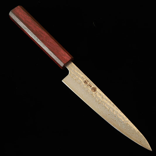 三浦 MIURA ペティ 銀紙三号 月白ダマスカス 紫八角柄 （135mm）