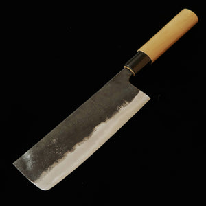 MIURA Miura Nakiri forgé Shirogami n°2, kuro-uchi, manche plastique/magnolia forme châtaigne (170 mm)