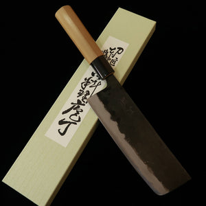 MIURA Miura Nakiri forgé Shirogami n°2, kuro-uchi, manche plastique/magnolia forme châtaigne (170 mm)