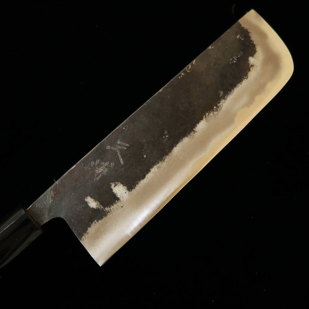 Miura Nakiri Forme Naginata Shirogami No.2 Kurouchi, Manche en D en noyer (175 mm)