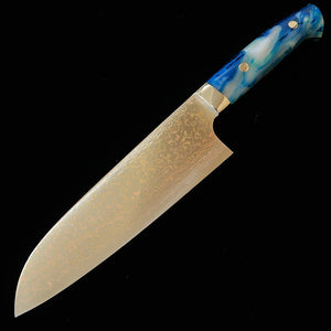 SAJI TAKESHI Santoku VG10 damas coloré, manche acrylique bleu (180 mm)