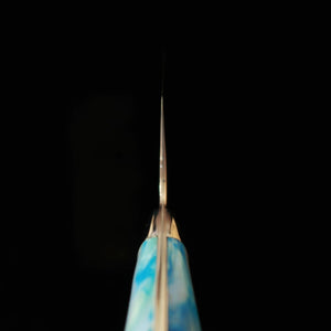 SAJI TAKESHI Santoku VG10 damas coloré, manche acrylique bleu (180 mm)