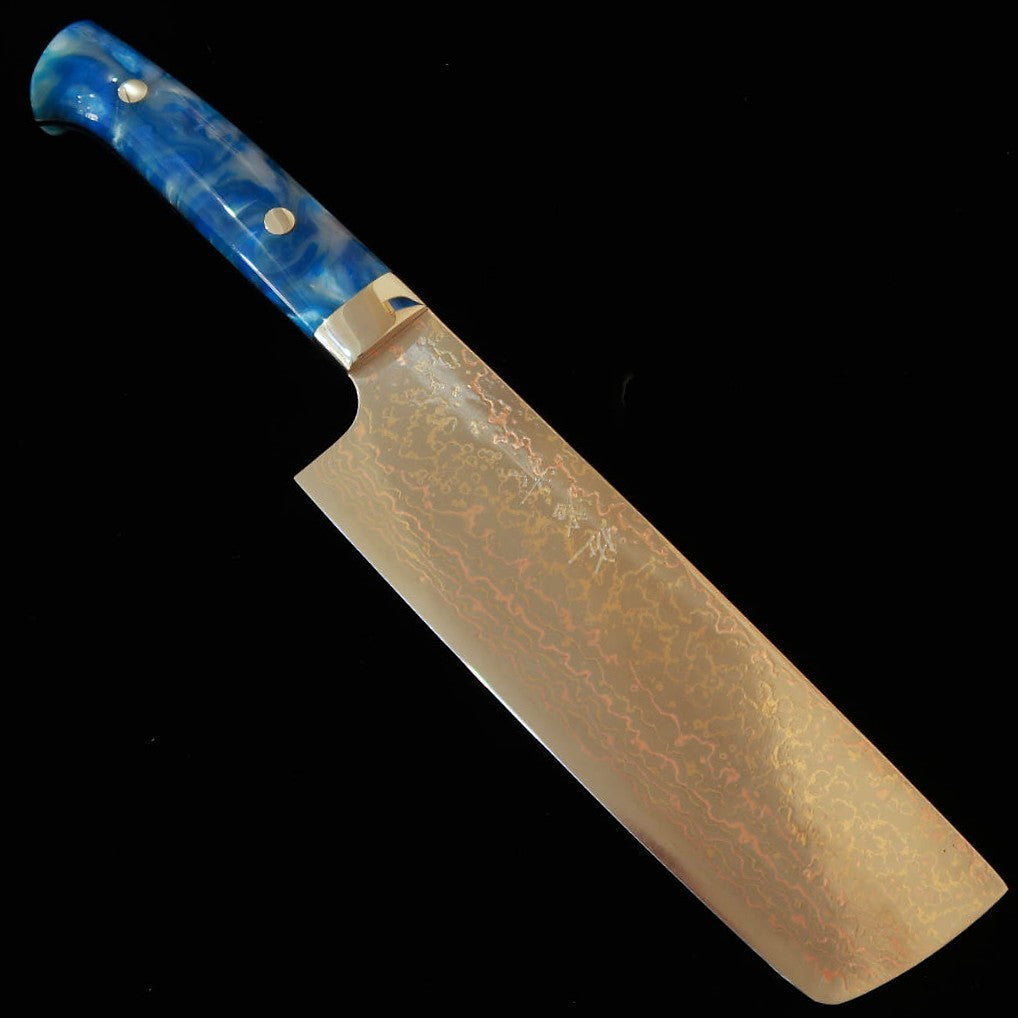 Saji Takeshi SAJI TAKESHI Nakiri VG10, damasco colorido, cabo de acrílico azul (165 mm)