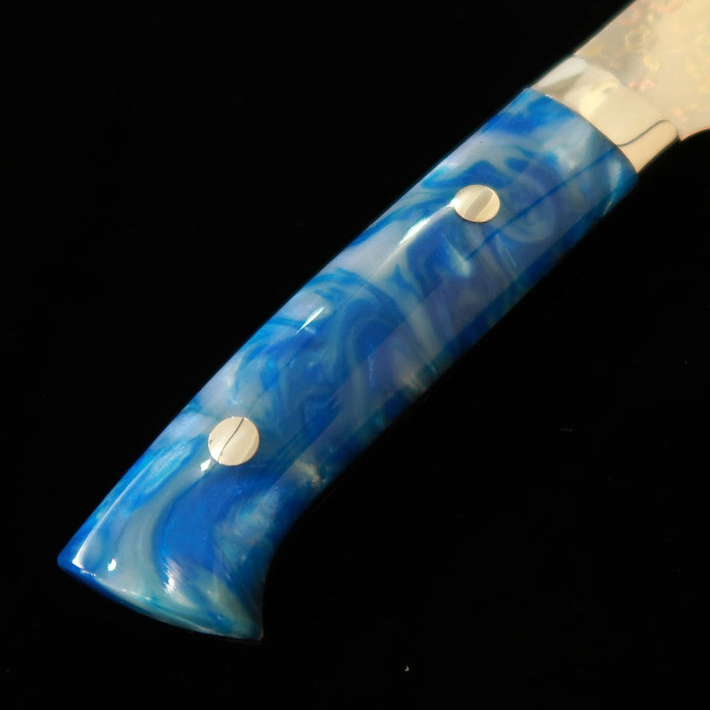 Saji Takeshi Nakiri VG10, Damas coloré, Manche en acrylique bleu (165 mm)
