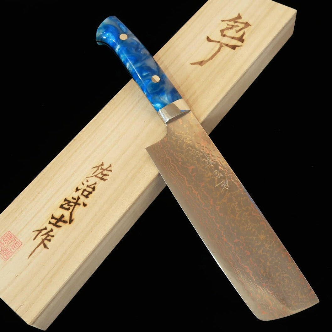 Saji Takeshi SAJI TAKESHI Nakiri VG10, damasco colorido, cabo de acrílico azul (165 mm)
