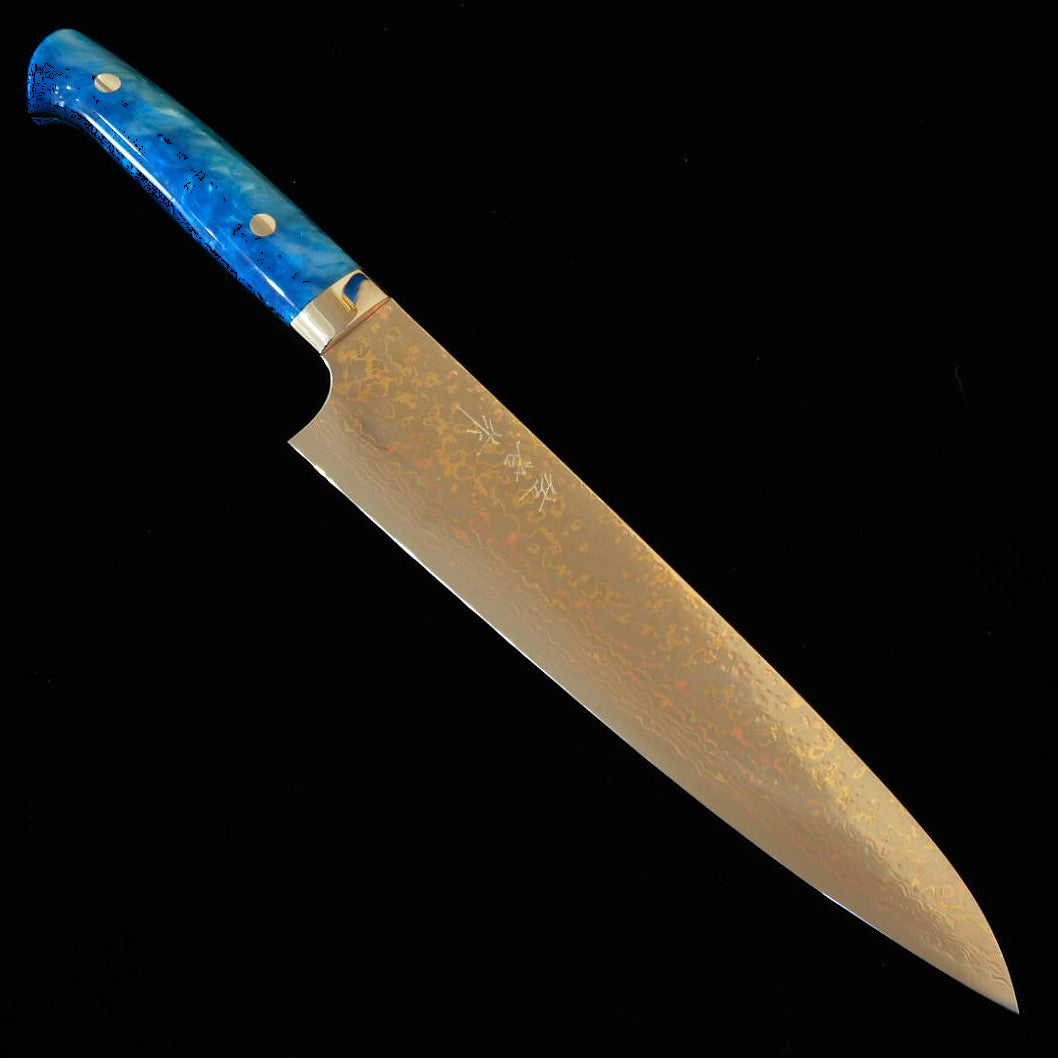 SAJI TAKESHI Saji Takeshi Gyuto VG10, Damasco colorido, cabo em acrílico azul (210/240 mm)