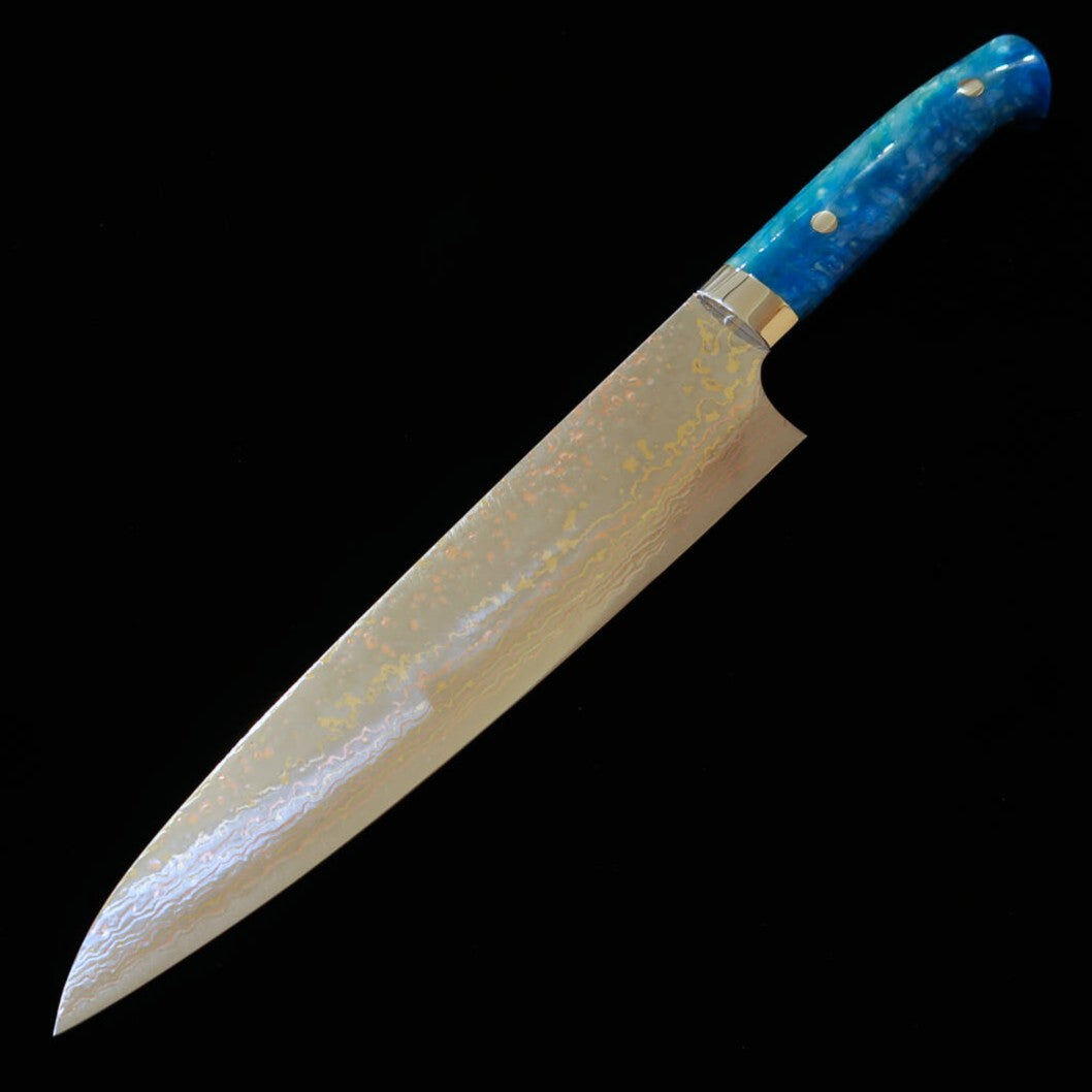SAJI TAKESHI Gyuto, VG10, Coloured Damascus with Blue Acrylic Handle (210/240 mm)