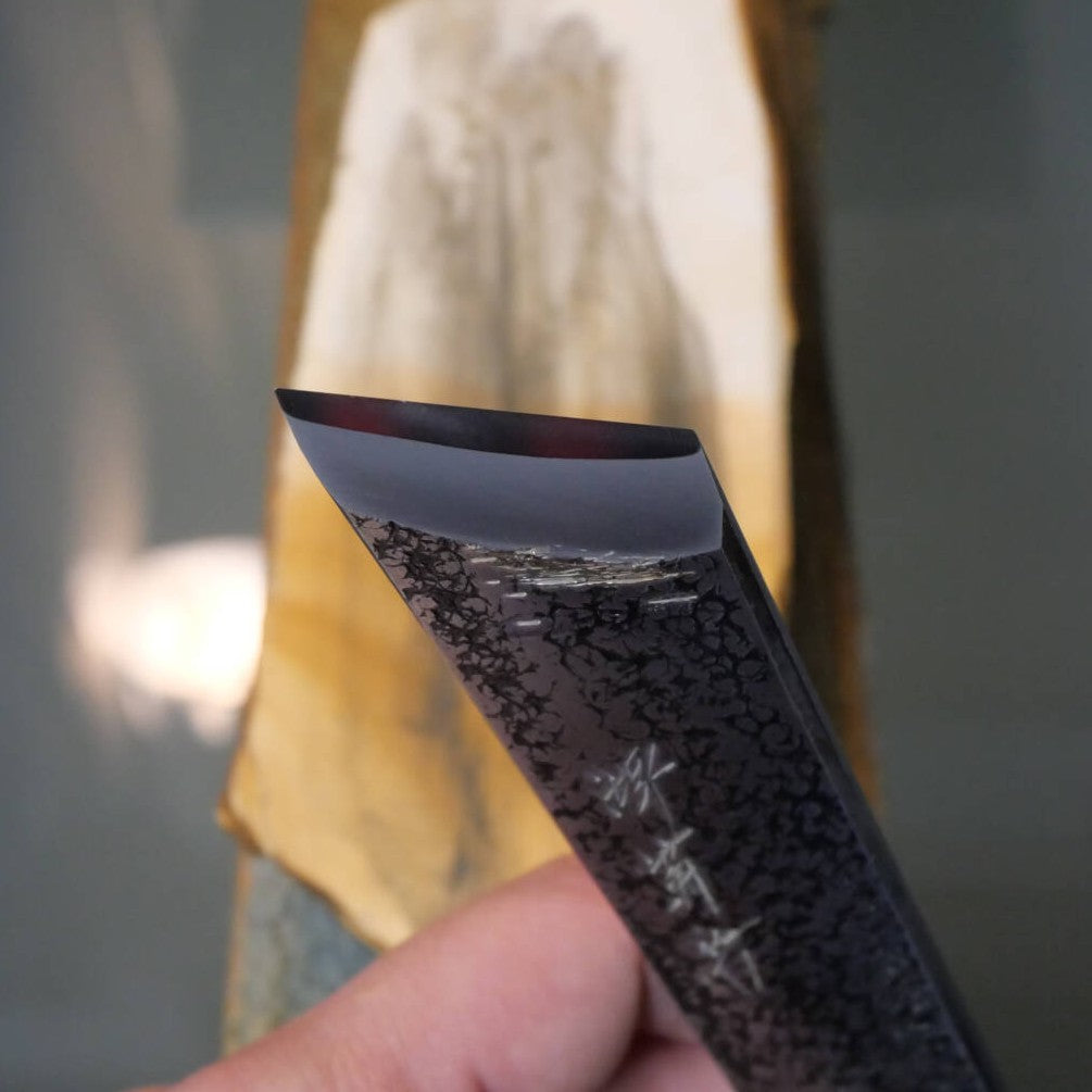 Miotsukushihime Pedra de amolar natural Iyo Meito M27, padrão amadeirado, 63×212×31 mm