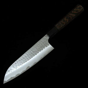 ANRYU Santoku, acier bleu n°2, poli, martelé, manche octogonal en wengé (170mm)