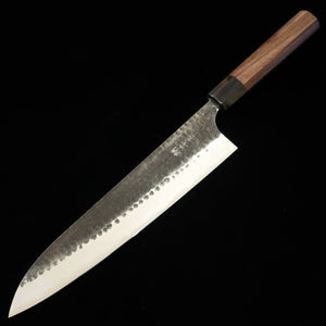 ANRYU Gyuto acier bleu super, martelé, finition noire, manche octogonal en bois de rose (210/240 mm)