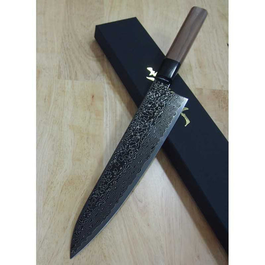 KAGEKIYO ZA-18 Damascus noir Gyuto Manche octogonal en noyer (210 mm / 240 mm)